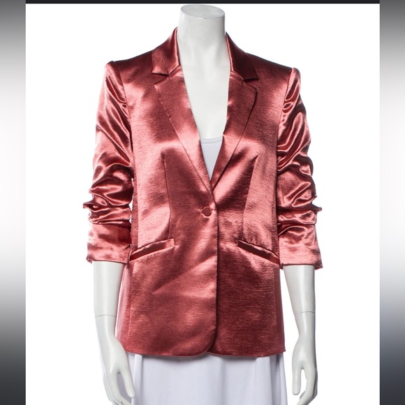 Cinq a Sept KYLIE RUCHED HAMMERED-SATIN BLAZER IN ROSEWOOD size 6 - Picture 5 of 8